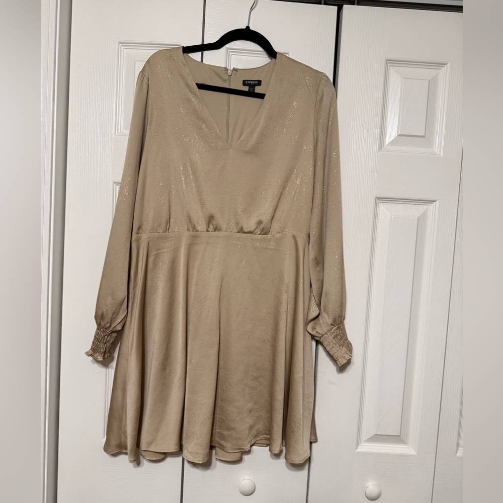 Express Shimmering Gold Long Sleeve Dress